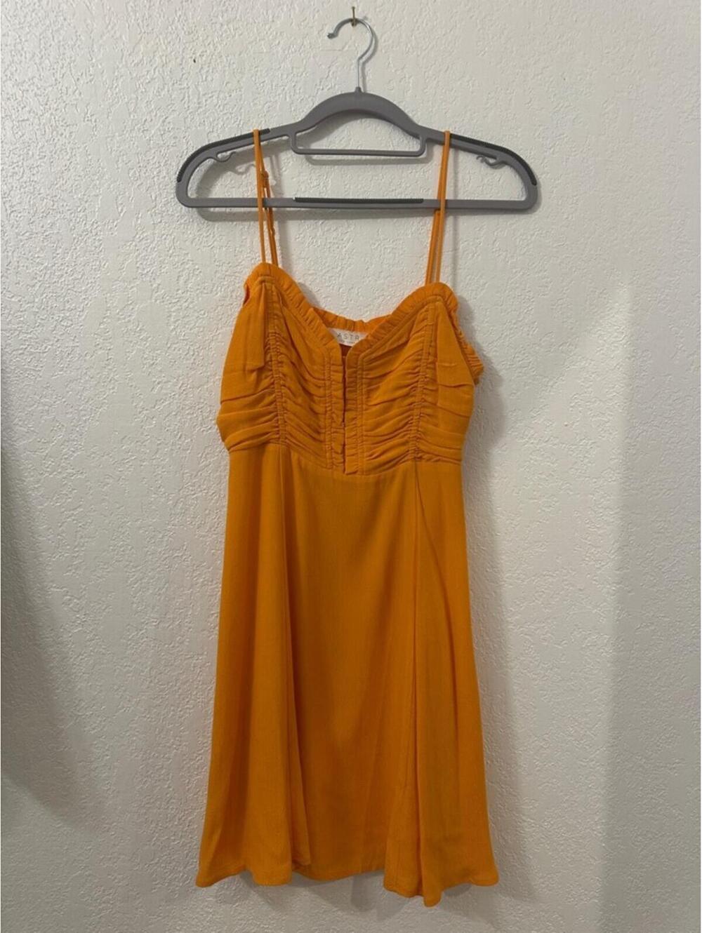ASTR The Label Orange Viscose Dress with Ruched Bodice, Size M